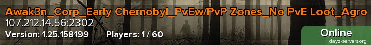 Awak3n_Corp_Early Chernobyl_PvEw/PvP Zones_No PvE Loot_Agro