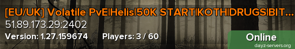 [EU/UK] Volatile PvE|Helis|50K START|KOTH|DRUGS|BITCOIN..