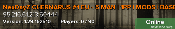 NexDayZ CHERNARUS #1 EU - 5 MAN | 1PP | MODS | BASES | LOOT+