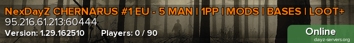 NexDayZ CHERNARUS #1 EU - 5 MAN | 1PP | MODS | BASES | LOOT+